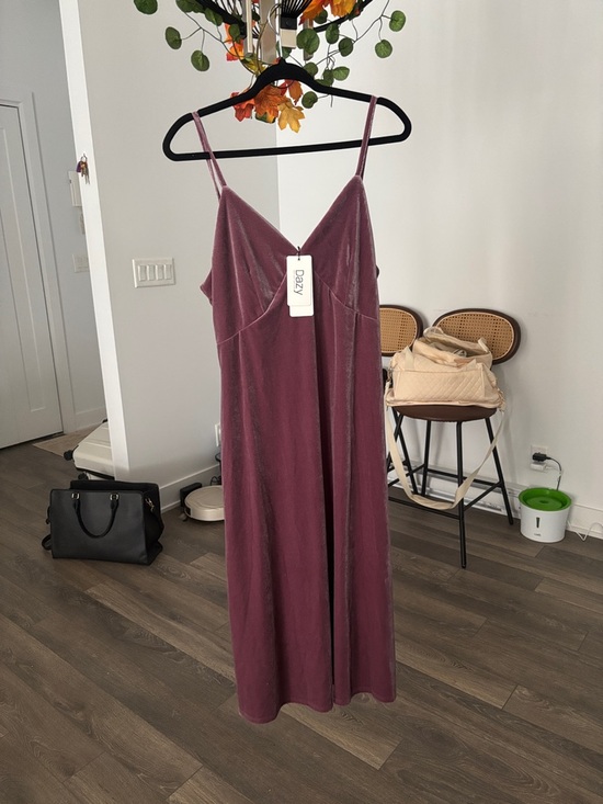 Dazy Dresses & Skirts - Velvet Midi Slip Dress in Deep Burgundy